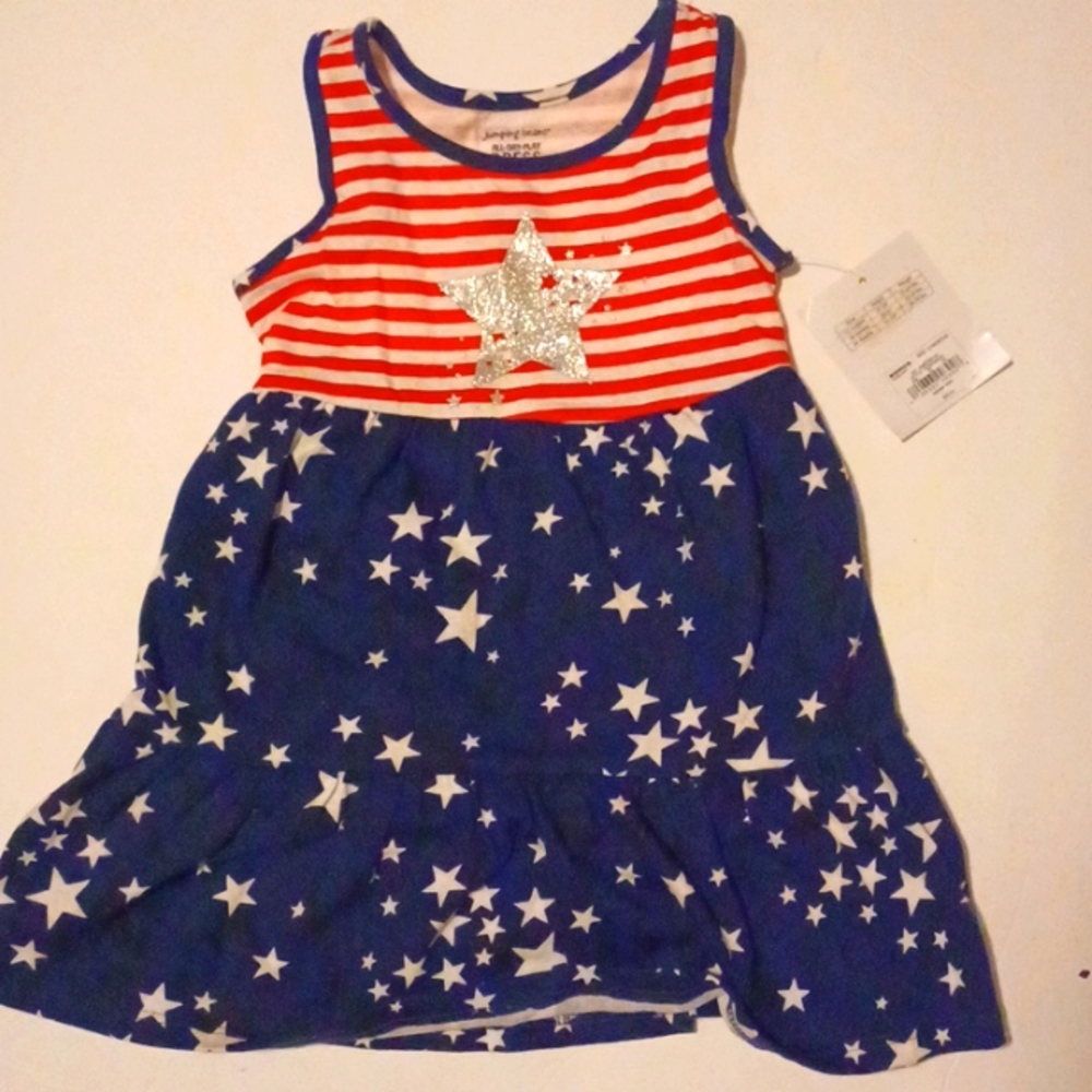 JUMPING BEANS ALL DAY PLAY DRESS  12 MONTHS RED, WHITE AND BLUE